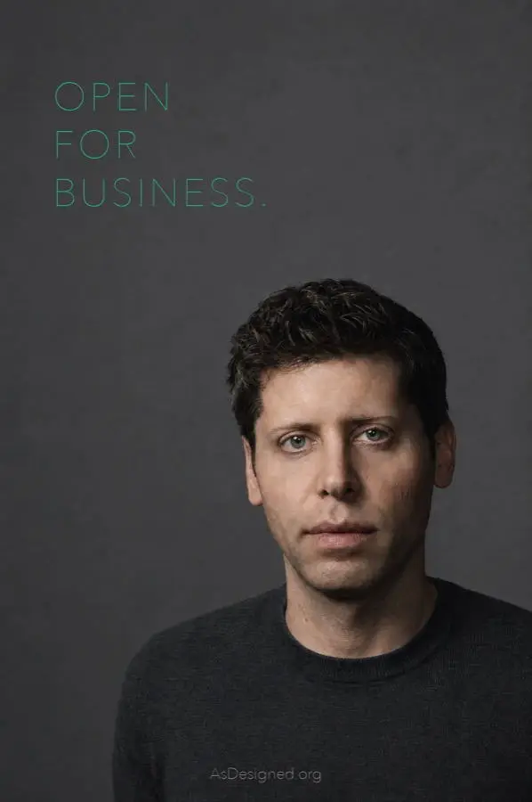 Sam Altman, with the label Open for Business