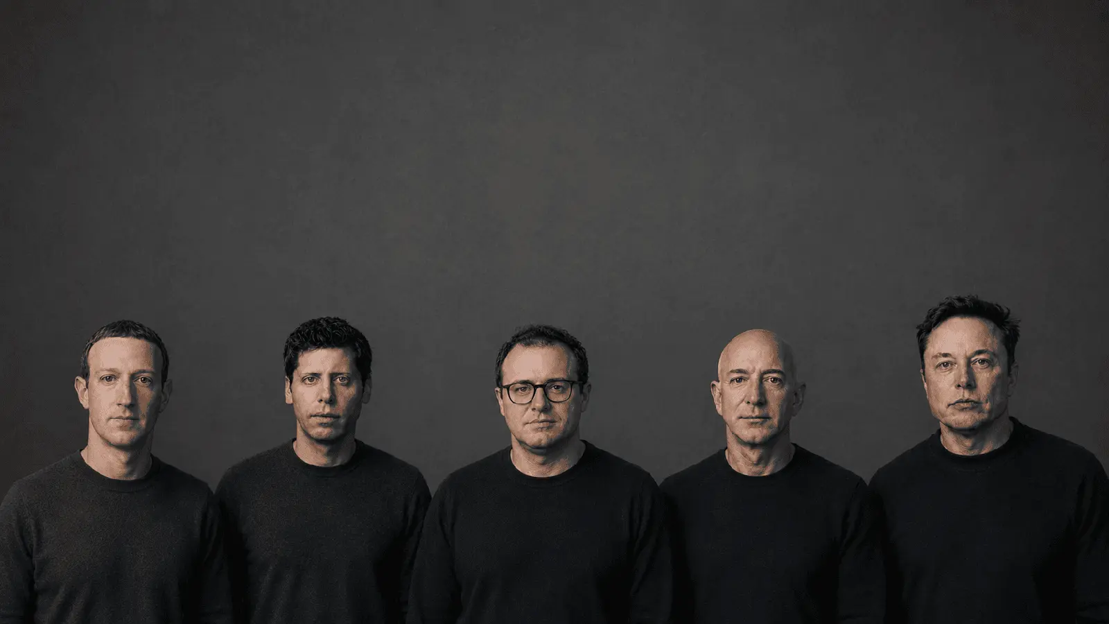 Five technology founders posed against a dark background